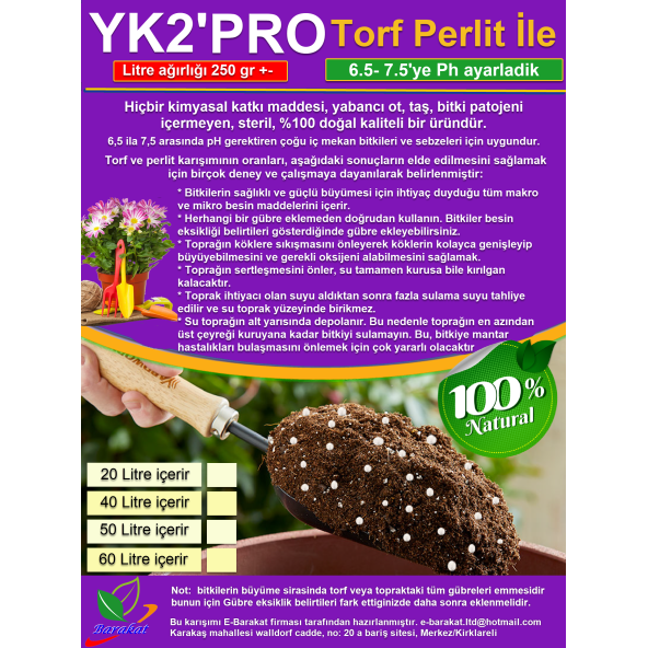 60 LT YK2PRO Perlit ile Torf. Bitki, Çiçek, Sebze, Tohumu Torf, Toprak - 3