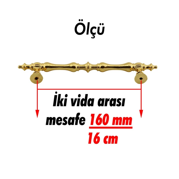 Şehzade Kulp Mobilya Mutfak Dolabı Çekmece Dolap Kulpları Kapak Kulpu Kulbu Gold 160 mm Metal - Resim 2