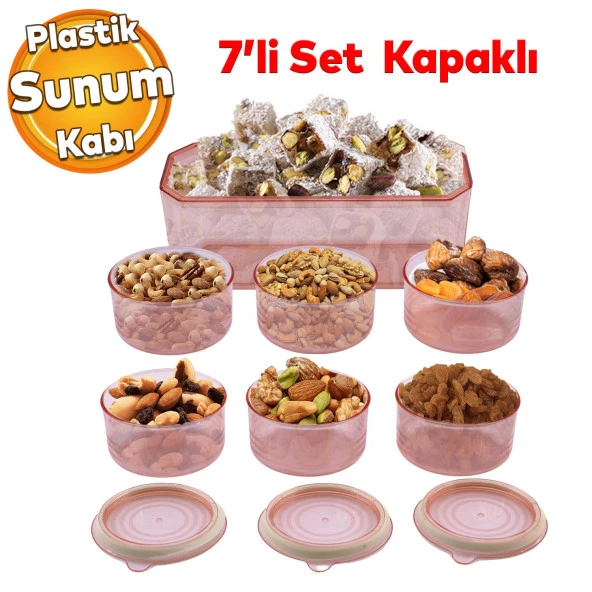 Piknik Tabağı Plastik Kapaklı Kahvaltı Takımı 7 Adet Tabak Kahvaltılık Saklama Kabı Bal Köpüğü Renk