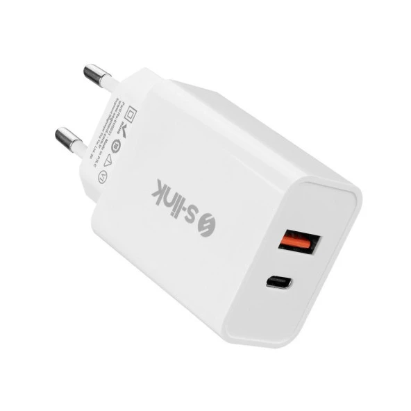 S-link SL-EC60 20W PD3.0/Quick Charge QC3.0 Type USB-C +USB A Hızlı Beyaz Ev Şarj Adaptör