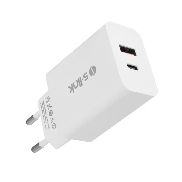 S-link SL-EC60 20W PD3.0/Quick Charge QC3.0 Type USB-C +USB A Hızlı Beyaz Ev Şarj Adaptör - 2