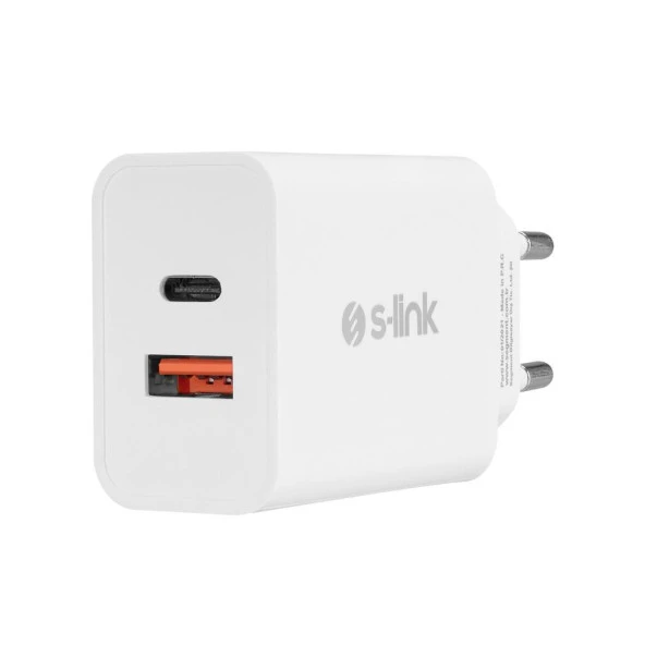 S-link SL-EC60 20W PD3.0/Quick Charge QC3.0 Type USB-C +USB A Hızlı Beyaz Ev Şarj Adaptör - 4