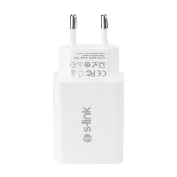 S-link SL-EC60 20W PD3.0/Quick Charge QC3.0 Type USB-C +USB A Hızlı Beyaz Ev Şarj Adaptör - 6