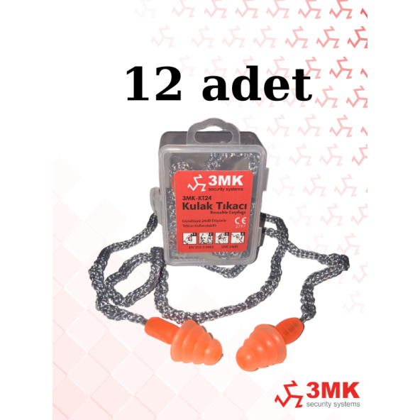 3mk-KT24  Çam Tipi Kordonlu Kulak Tıkacı (12 adet)