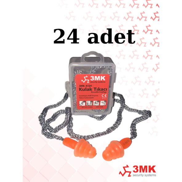 3MK-KT24  Çam Tipi Kordonlu Kulak Tıkacı (24 adet)