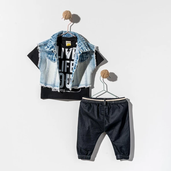 Cumino 3'lü Kot Yelek Tişört Pantolon Erkek Bebek Çocuk Bayramlık Alt Üst Takım Elbise 21120