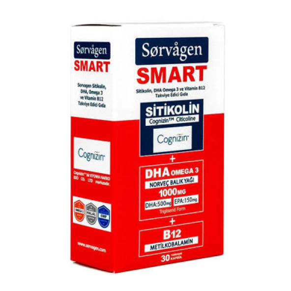 Sorvagen Smart Sitikolin DHA Omega 3 ve B12 30 Kapsül