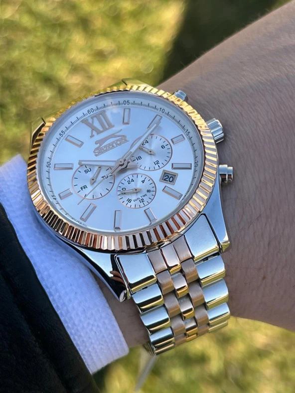 Slazenger Çelik Kordon Multi Fonksiyon 5 Atm Su Geçirmez Erlek Kol Saati+Bileklik ESL.09.1946.2.01 - Resim 2