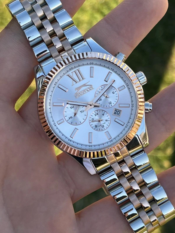 Slazenger Çelik Kordon Multi Fonksiyon 5 Atm Su Geçirmez Erlek Kol Saati+Bileklik ESL.09.1946.2.01 - Resim 4