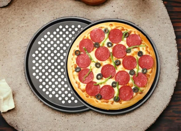 Pizza Pişirme Tepsisi 31 cm Yanmaz Ve Yapışmaz Pizza Pan Oval Delikli Fırın Tepsisi - 4