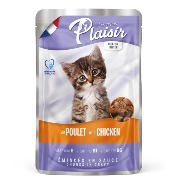 Plaisir Pouch 100Gr Tavuk Etli  22Adet Yavru Kedi Maması