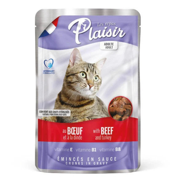 Plaisir Pouch 100Gr Sığır&Hindi Etli 8Adet Kedi Maması