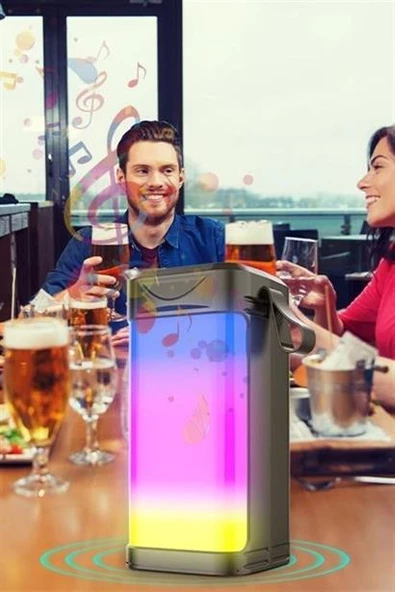 Usb Şarjlı Renkli LED Işıklı 1200 mAh 5W Portatif Müzik Sistemli Mini El Tipi Hoparlör - 8