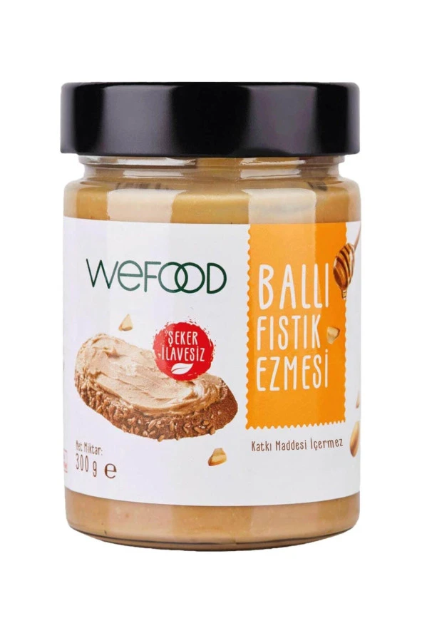 Wefood Şekersiz Ham Ballı Fıstık Ezmesi 300 gr (Fıstık Parçacıklı).