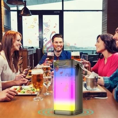 Usb Şarjlı Renkli LED Işıklı 1200 mAh 5W Portatif Müzik Sistemli Mini El Tipi Hoparlör - 4