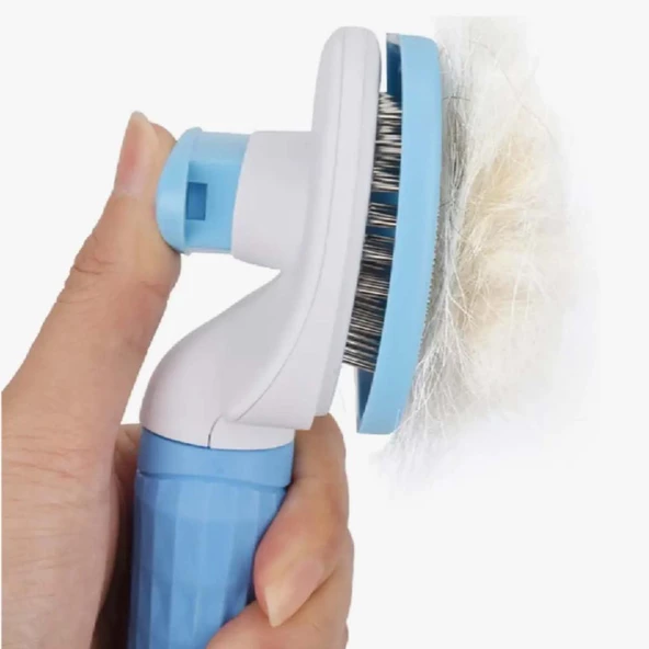 Kedi Köpek Tüy Toplayıcı Kendini Temizleyebilen Ergonomik Saplı Mavi Evcil Hayvan Tarağı - 4
