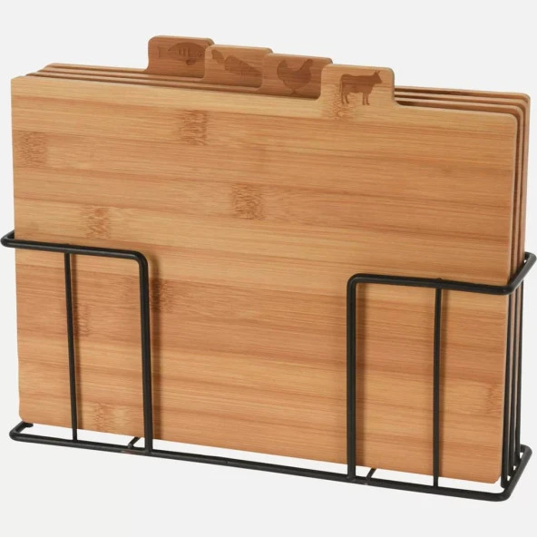 Standlı 4 lü Bambu  Kesme Tahtası 28x20x7 cm