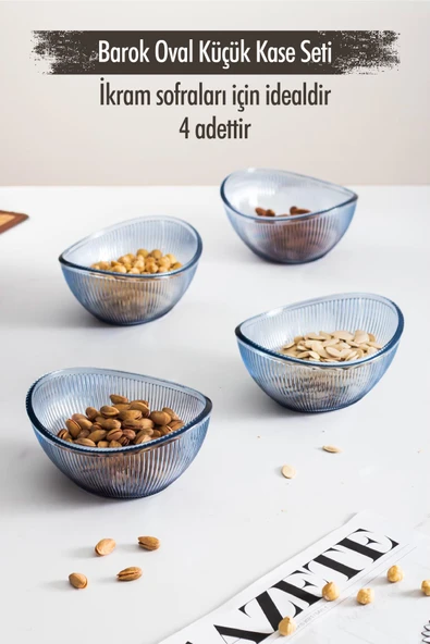 Akrilik Barok Lacivert Oval 4'lü Küçük Kase Seti & Çerezlik & Sunumluk & İkramlık (Cam Değildir) ürün görseli 1