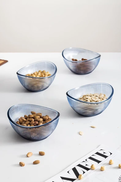 Akrilik Barok Lacivert Oval 4'lü Küçük Kase Seti & Çerezlik & Sunumluk & İkramlık (Cam Değildir) - Resim 4