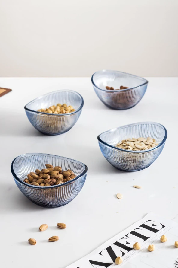 Akrilik Barok Lacivert Oval 4'lü Küçük Kase Seti & Çerezlik & Sunumluk & İkramlık (Cam Değildir) - Resim 3