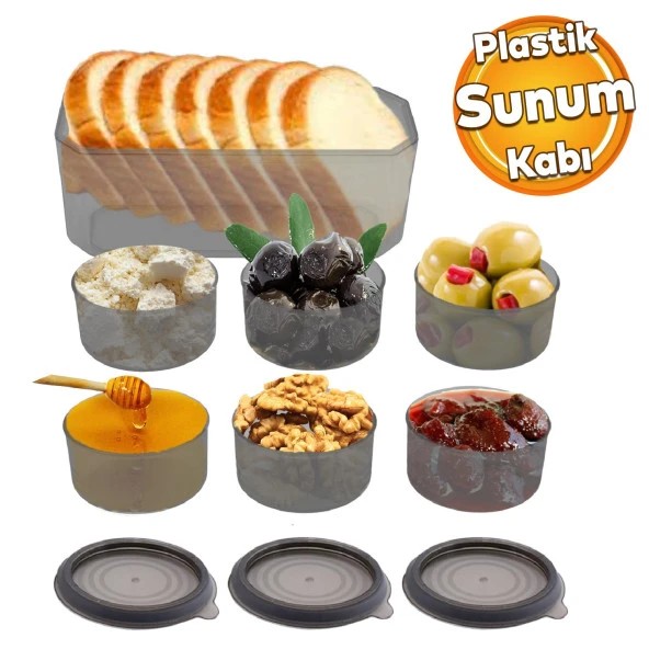 Piknik Tabağı Plastik Dayanıklı Kapaklı Kahvaltı Takımı 7 Pcs Tabak Kahvaltılık Saklama Kabı Füme