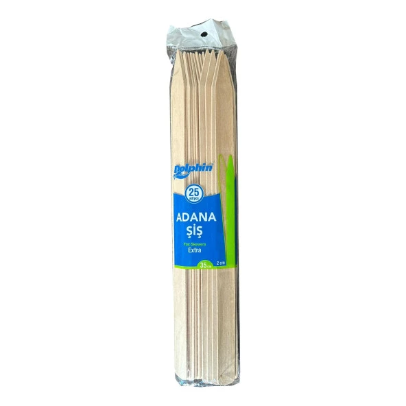 Dolphin Bambu Ahşap Adana Çöp Şiş - Boy : 35 Cm. / En : 2 Cm. - 25 Adetlik 1 Paket