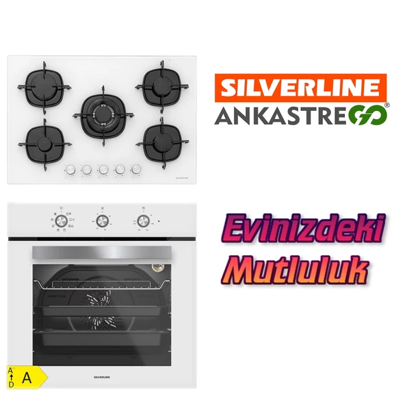 Silverline BO6503W01 - CS5365W01 Beyaz Cam Ankastre Set