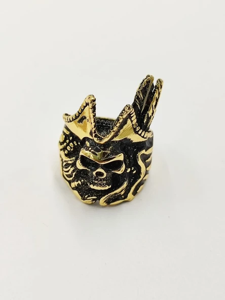 Kızılderili Tüyü Ve Kuru Kafa Erkek Çelik Yüzük - 5