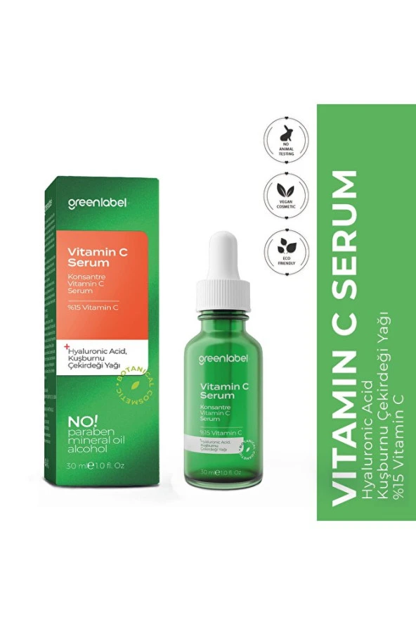 Greenlabel C Vitamini Serumu 30 Ml. Aydınlatıcı C Vitamini Serumu Hyaluronic Acid + Panthenol Cilt C
