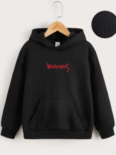 Çocuk Unisex Kapüşonlu Babygirl Baskılı Sweatshirt - Siyah