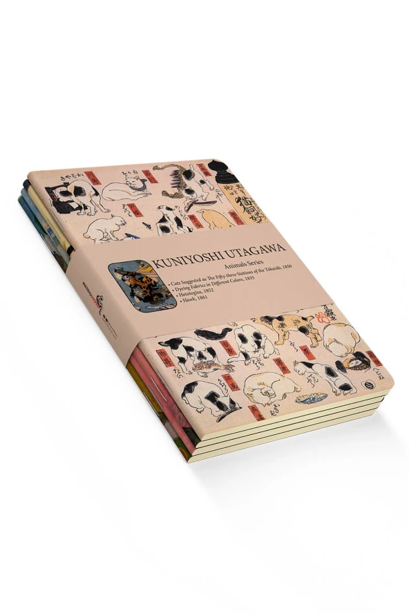 Kuniyoshi Utagawa 4'lü Defter Seti Iı - Animals Series - Çizgisiz - 64 Sayfa - 14x21cm