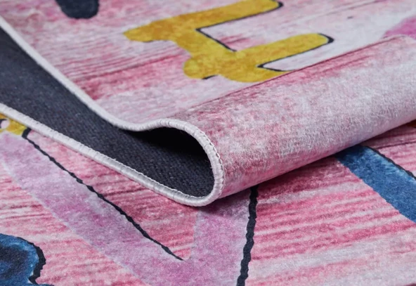 Çocuk Halısı ve Bebek Halısı Yıkanabilir Kaymaz Taban Figürlü Pembe Dijital Baskı Halı HC048 - 2