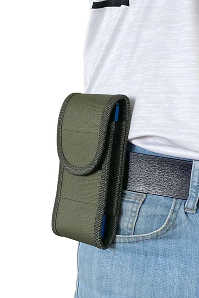 Lederax LD170 Kanvas Kumaş Cırt Kapaklı Kemere Takılan Telefon Kılıfı - 3