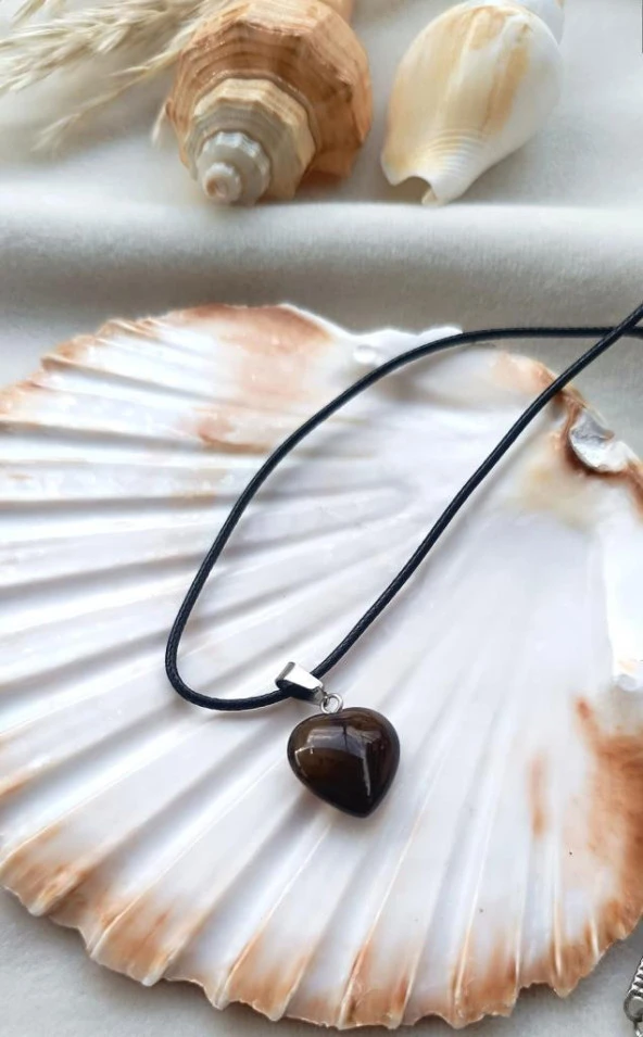 Kolye Gerdanlık Yoga Reiki Doğal Kalp Dumanlı Akik Taşı Genç Kadın Takı Hediye