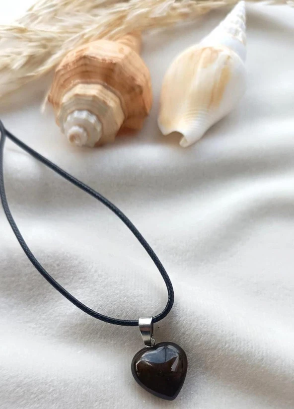 Kolye Gerdanlık Yoga Reiki Doğal Kalp Dumanlı Akik Taşı Genç Kadın Takı Hediye - Resim 2