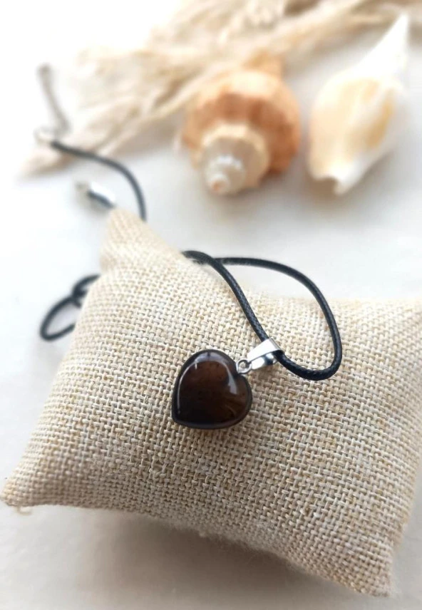 Kolye Gerdanlık Yoga Reiki Doğal Kalp Dumanlı Akik Taşı Genç Kadın Takı Hediye - Resim 3