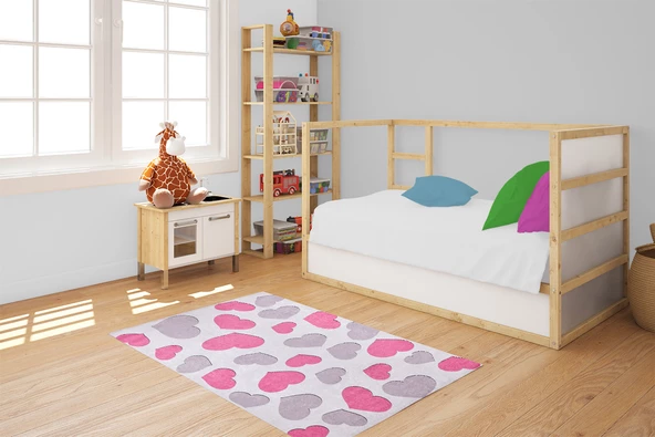 Çocuk Halısı ve Bebek Halısı Yıkanabilir Kaymaz Taban Figürlü Pembe Dijital Baskı Halı HC055   - 5