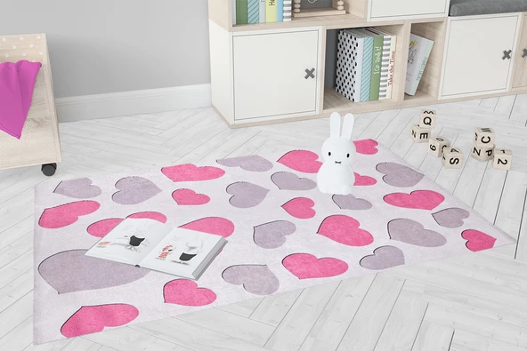 Çocuk Halısı ve Bebek Halısı Yıkanabilir Kaymaz Taban Figürlü Pembe Dijital Baskı Halı HC055   - 6