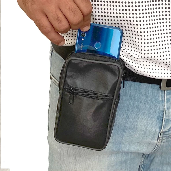 Lederax Hakiki Deri Telefon Bölmeli Kemer Çantası 3 Bölmeli Dikey - 2