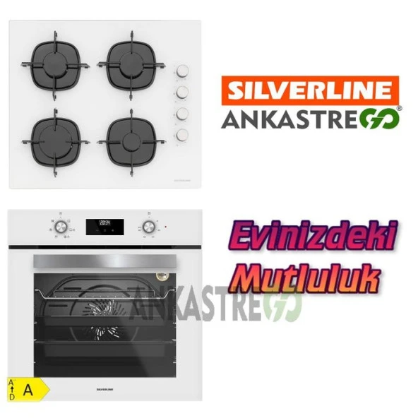 Silverline BO6502W02 - CS5335W01 Beyaz Cam Ankastre Set