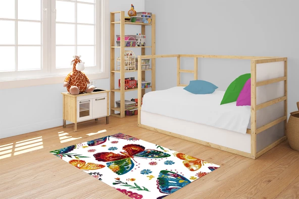 Çocuk Halısı ve Bebek Halısı Yıkanabilir Kaymaz Taban Figürlü Beyaz Dijital Baskı Halı HC062 - 2