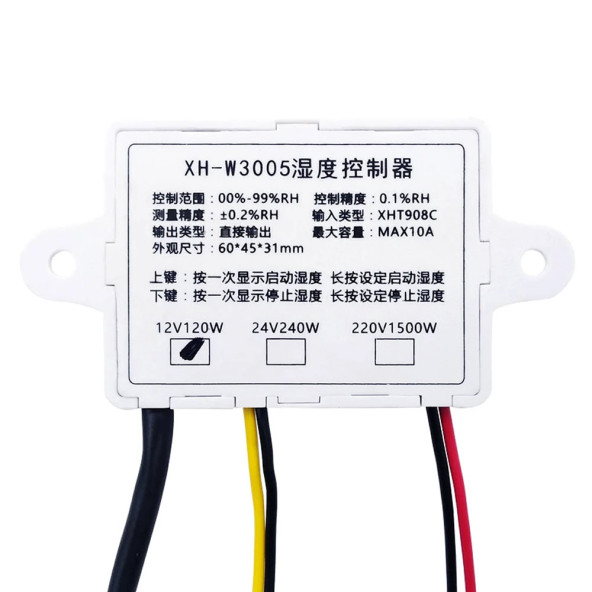 XH-W3005 DC 12V Dijital Nem Kontrol Cihazı 120W Güç Kuluçka Depo Oda Sera Havalandırma - 6