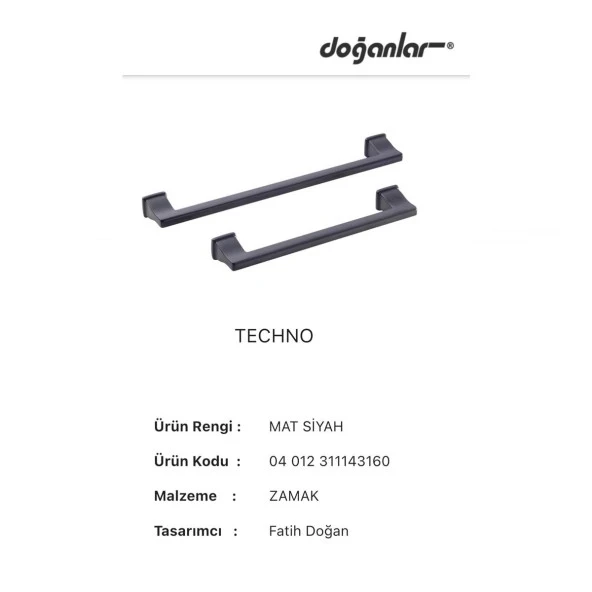 5 Adet Doğanlar Techno 160 mm Mobilya Kulp Mat Siyah