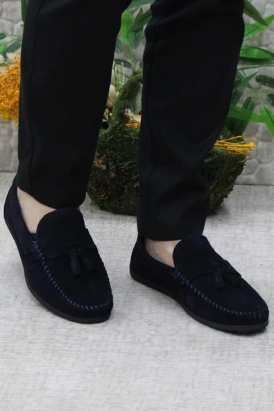 Mehmet Mete 31019 Lacivert Süet Hakiki Deri Loafer Erkek Babet Erkek Ayakkabı - 2