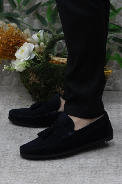 Mehmet Mete 31019 Lacivert Süet Hakiki Deri Loafer Erkek Babet Erkek Ayakkabı - 3