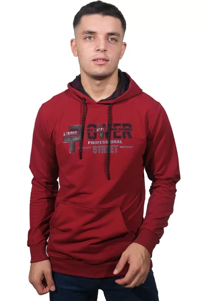 Erkek Power Bordo Kapüşonlu Sweatshırt 201