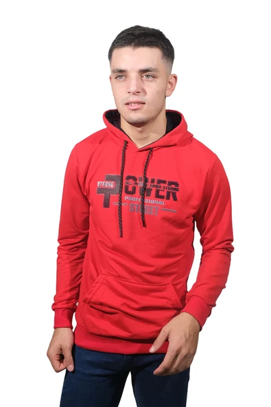 Erkek Power Kırmızı Kapüşonlu Sweatshirt 204