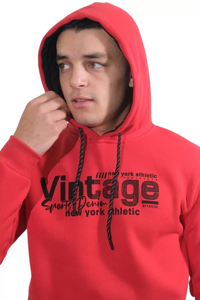 Erkek Vıntage Kırmızı Kapüşonlu Sweatshirt 218