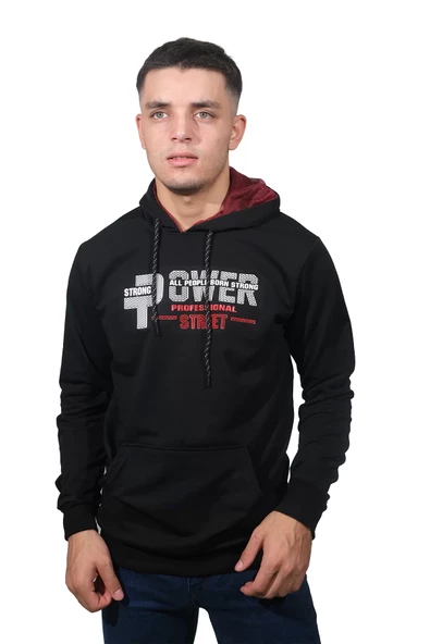 Erkek Power Siyah Kapüşonlu Sweatshirt 202