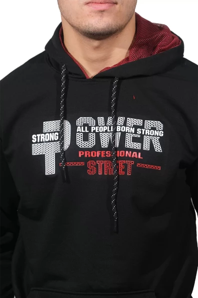 Erkek Power Siyah Kapüşonlu Sweatshirt 202 - 2